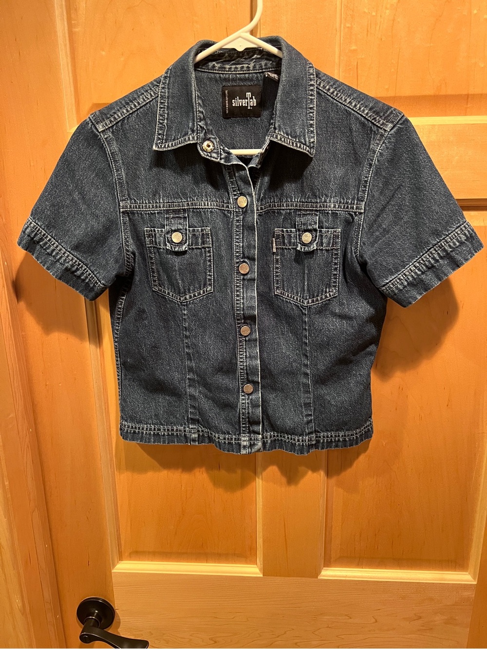 Levi's Silver Tab Women’s Blue Short-Sleeve Denim Collar Cropped Jean Top M